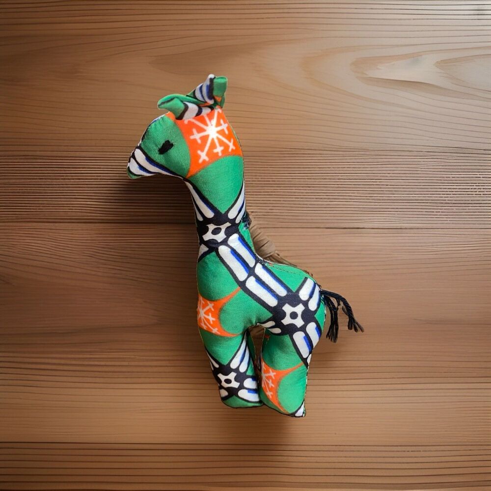 Fair Trade African Print Fabric Stuffed Giraffe 7” Plush Ankara Kitenge Cloth